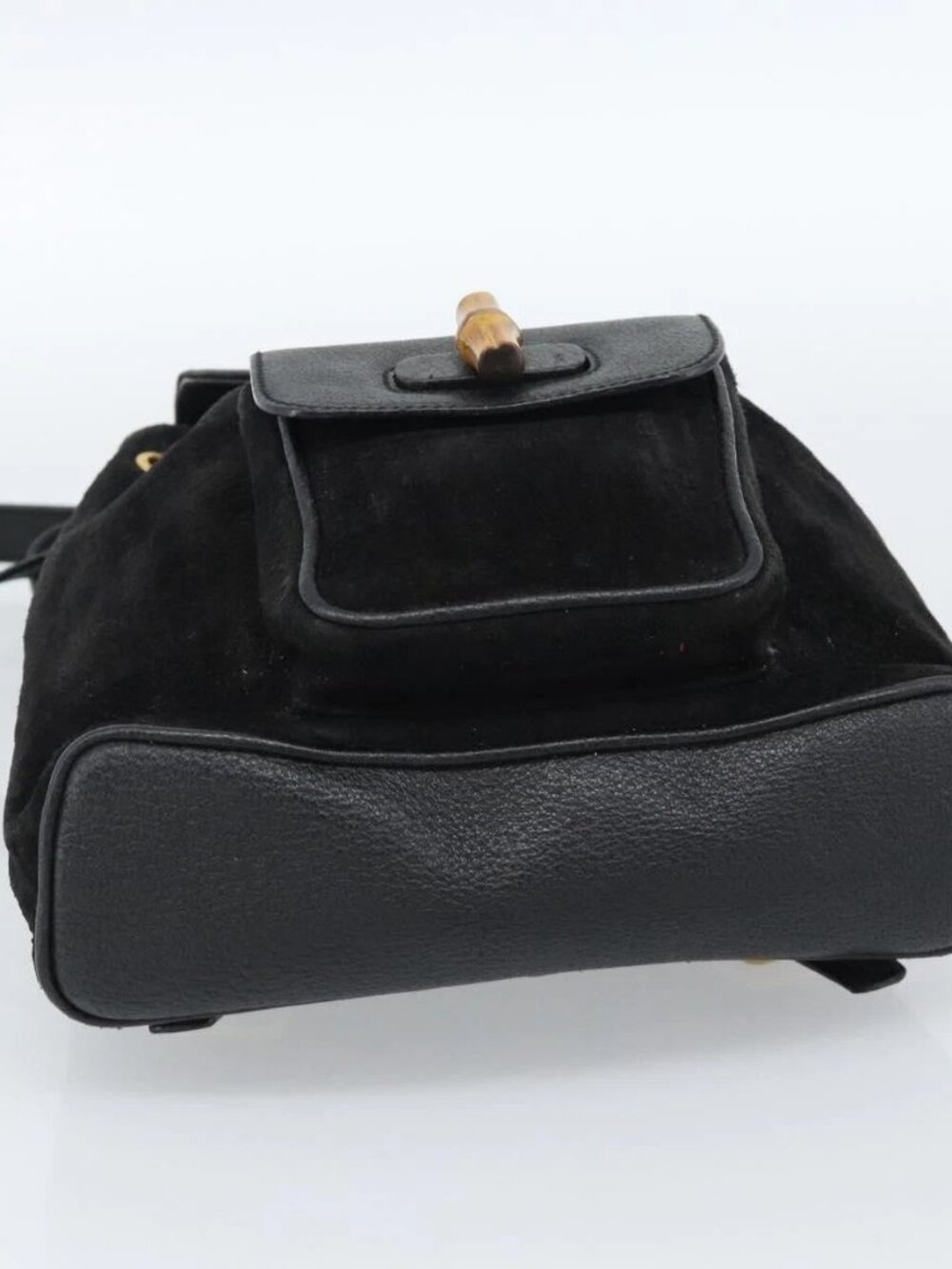 GUCCI Bamboo Backpack Suede Black Gold 003 1956 0030 Auth gh2084A - Picture 11 of 15